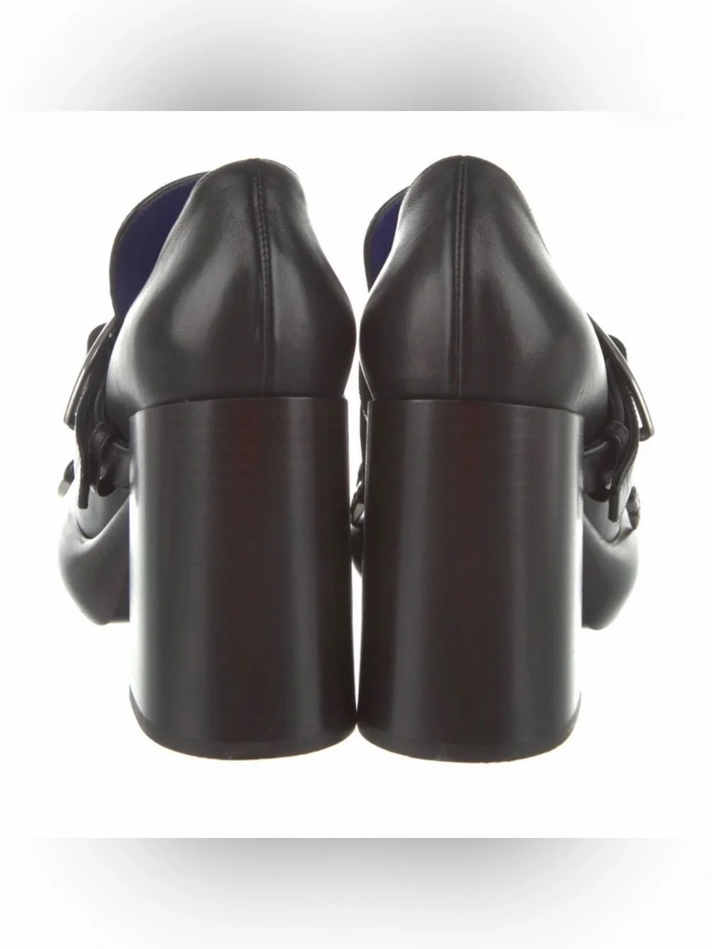 Burberry Black Leather Kiltie Buckle Block Heel Loafer